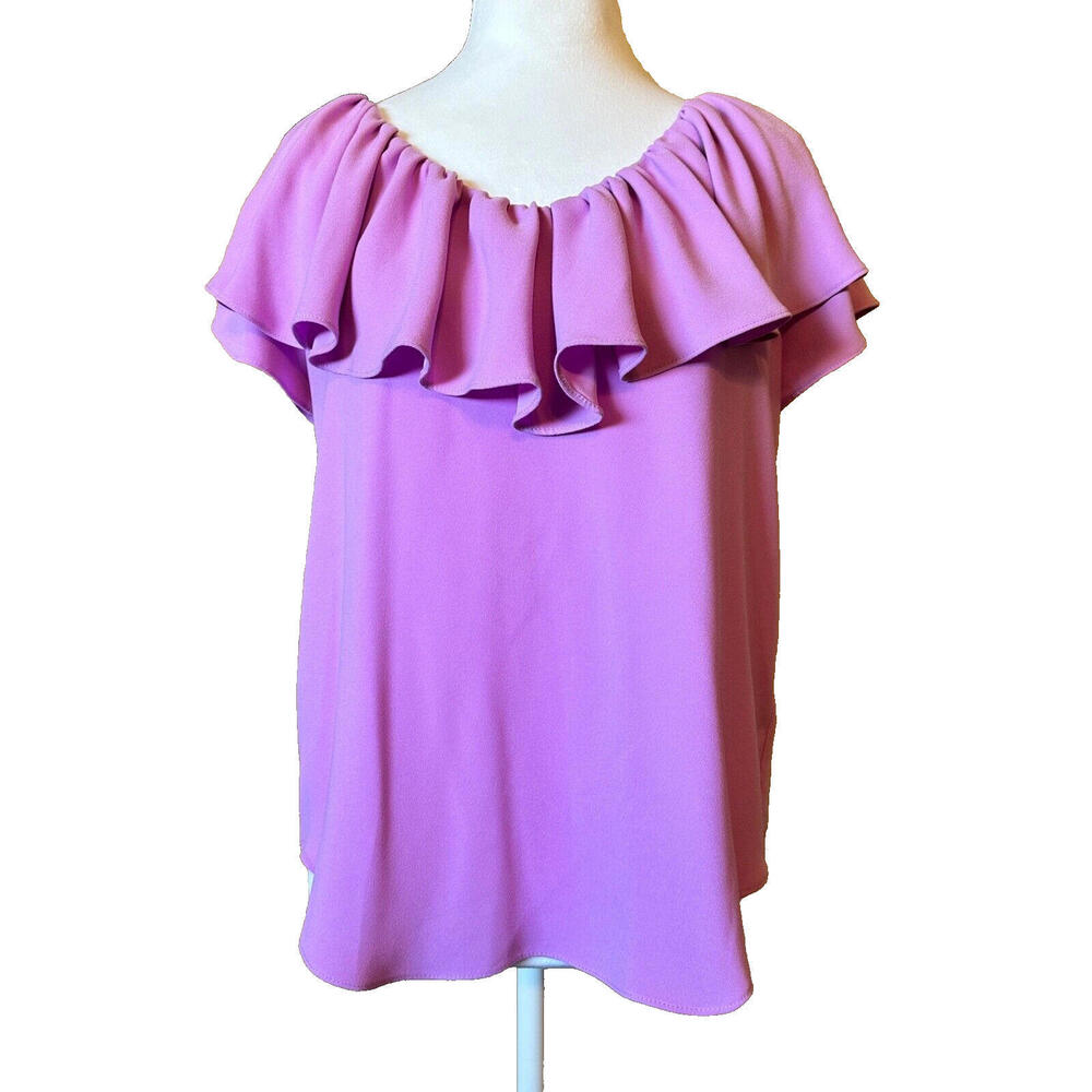 Trina Turk Jena Ruffle Top Purple Short Sleeve Blouse Women’s Small